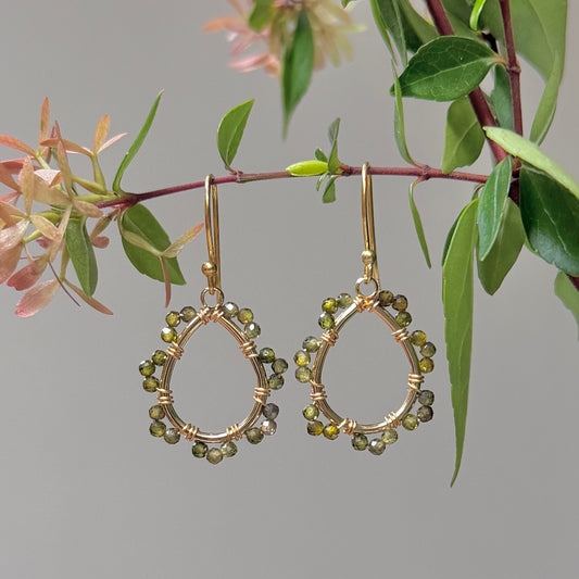 Olive Green Peridot Mini Swirl Teardrop Earrings