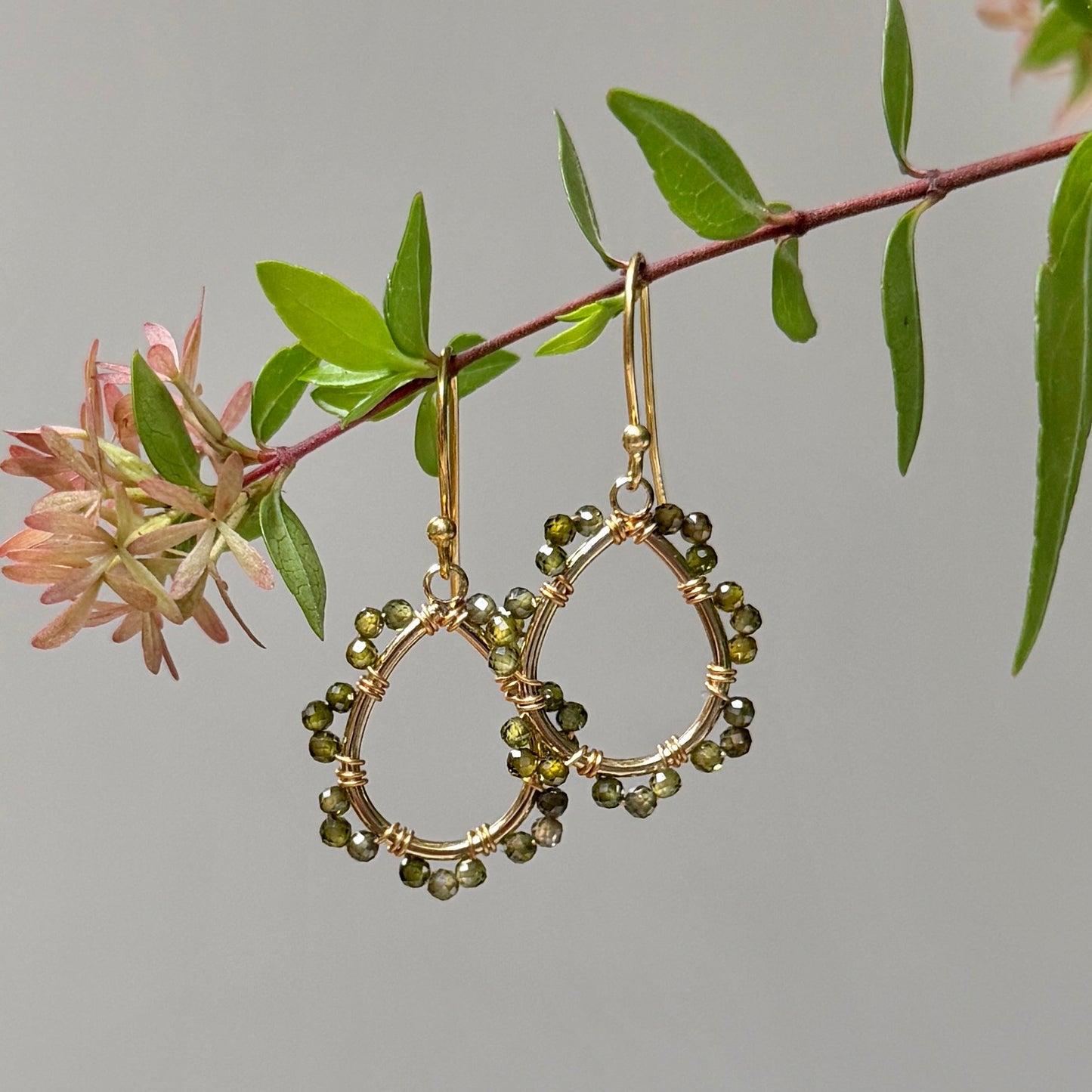 Olive Green Peridot Mini Swirl Teardrop Earrings