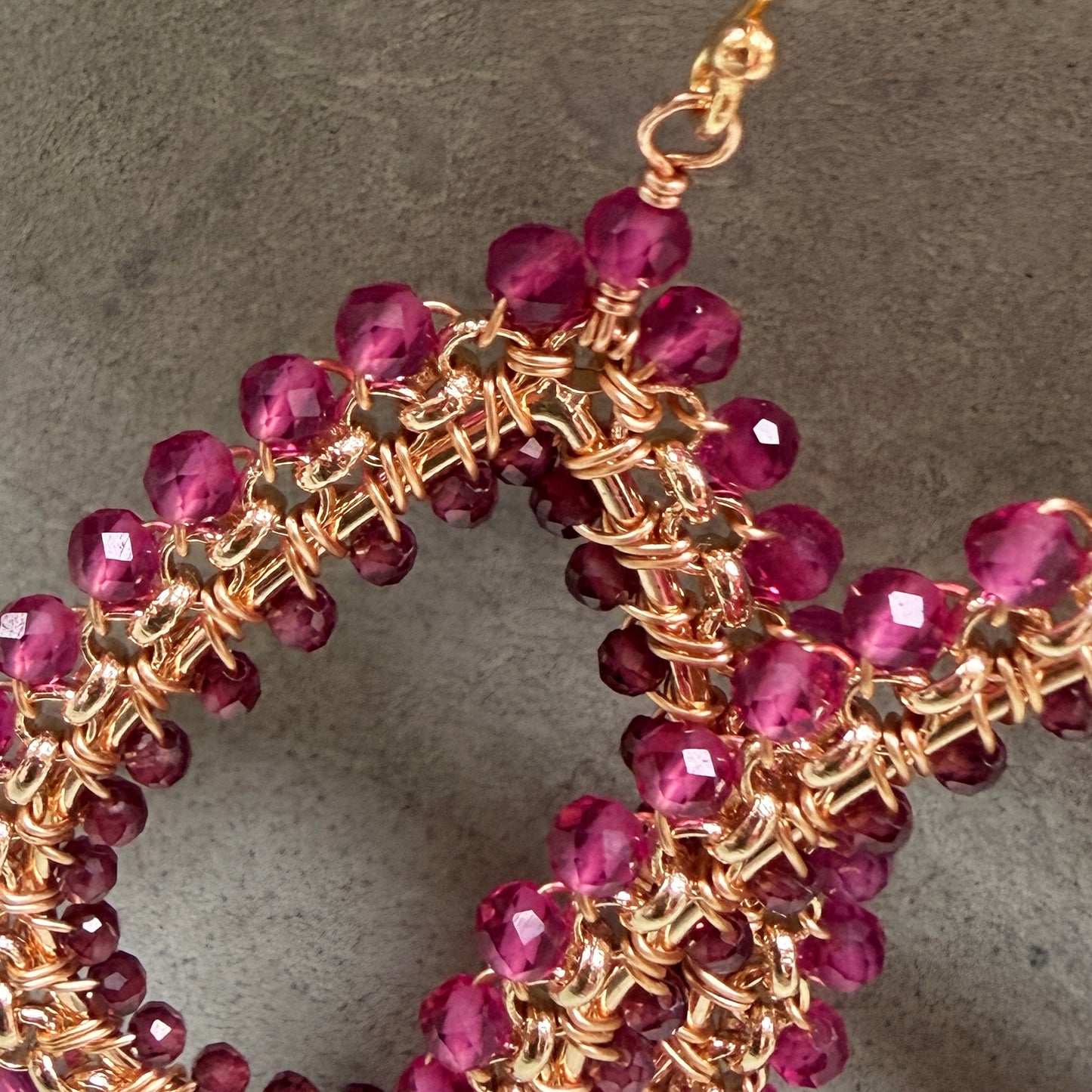 Fuchsia Pink & Burgundy Garnet Maxi Rolo Teardrop Beaded Earrings