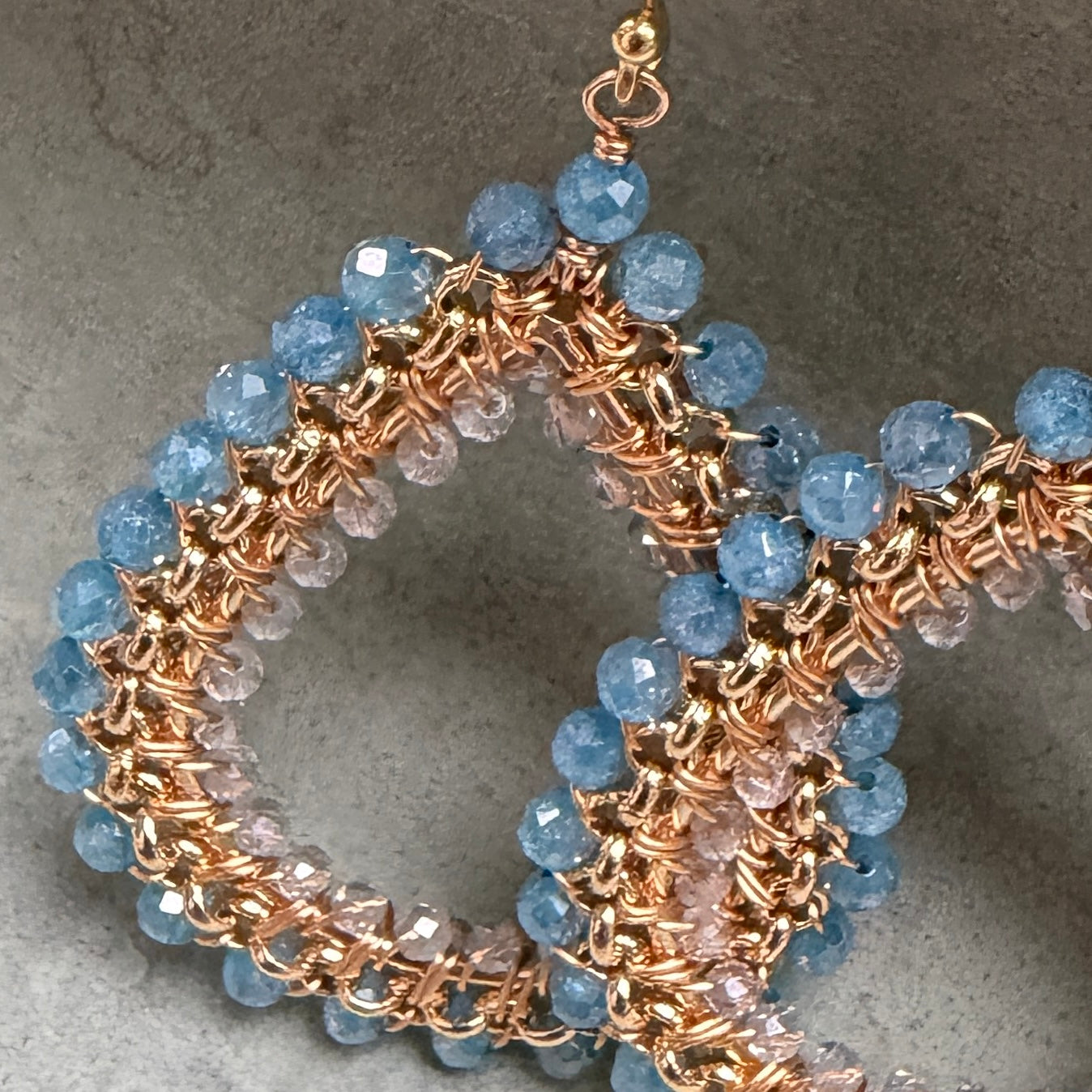 Dark Cornflower Blue Azurite & Crystal Maxi Rolo Teardrop Beaded Earrings