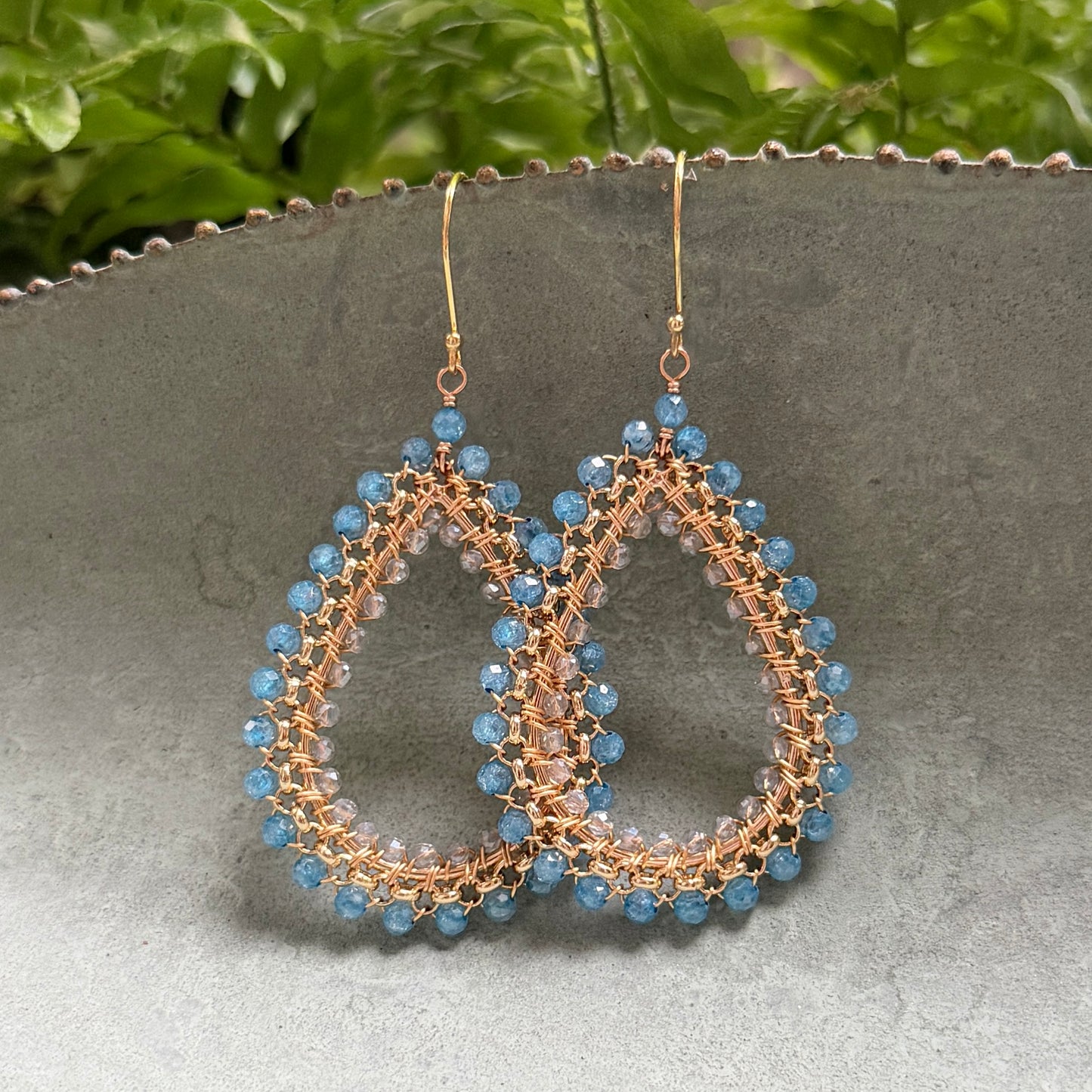 Dark Cornflower Blue Azurite & Crystal Maxi Rolo Teardrop Beaded Earrings