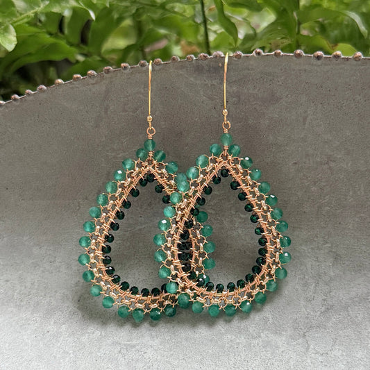 Mint Green Jade & Emerald Green Jade Maxi Rolo Teardrop Beaded Earrings