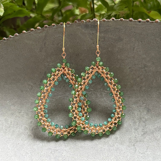 Pear Green Jade & Mint Maxi Rolo Teardrop Beaded Earrings