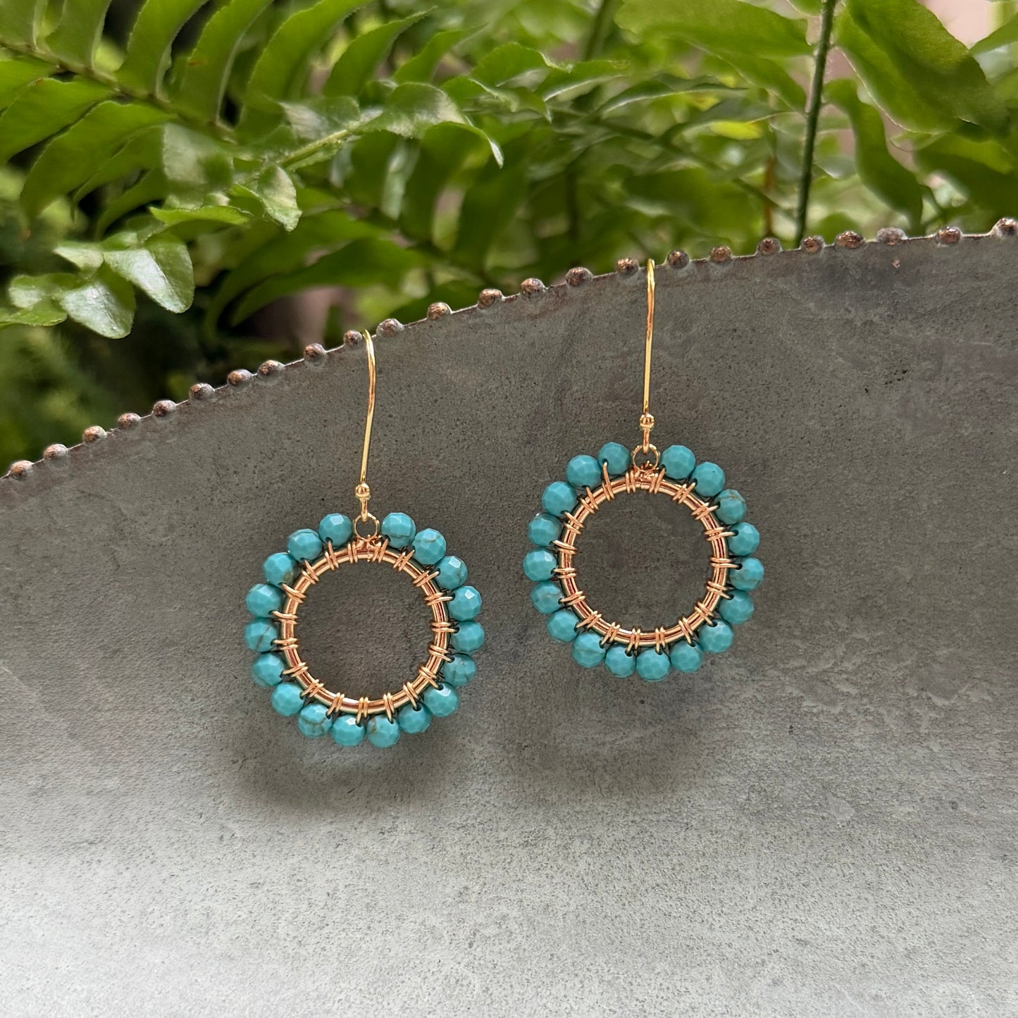 Turquoise Blue Mini Round Beaded Earrings