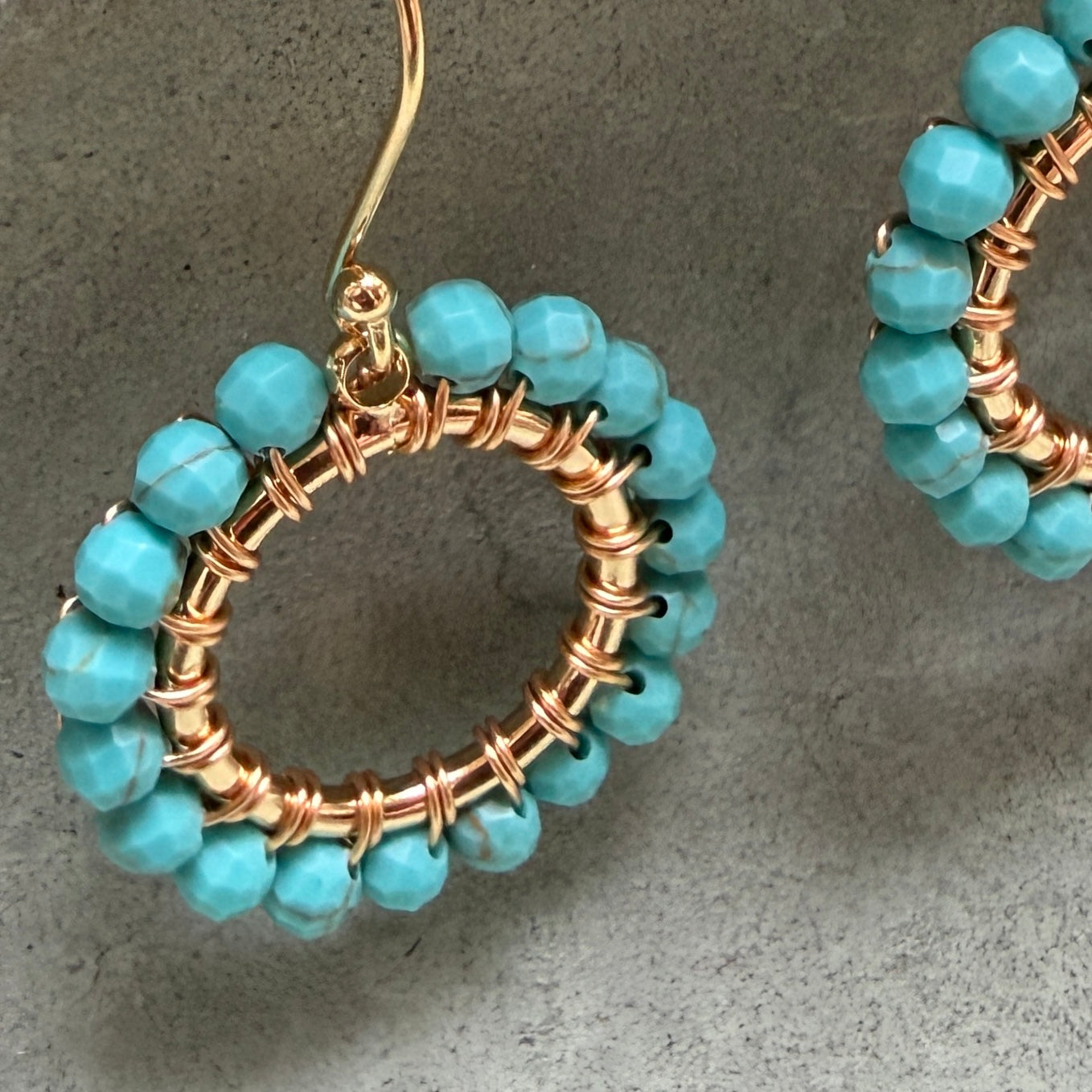 Turquoise Blue Mini Round Beaded Earrings