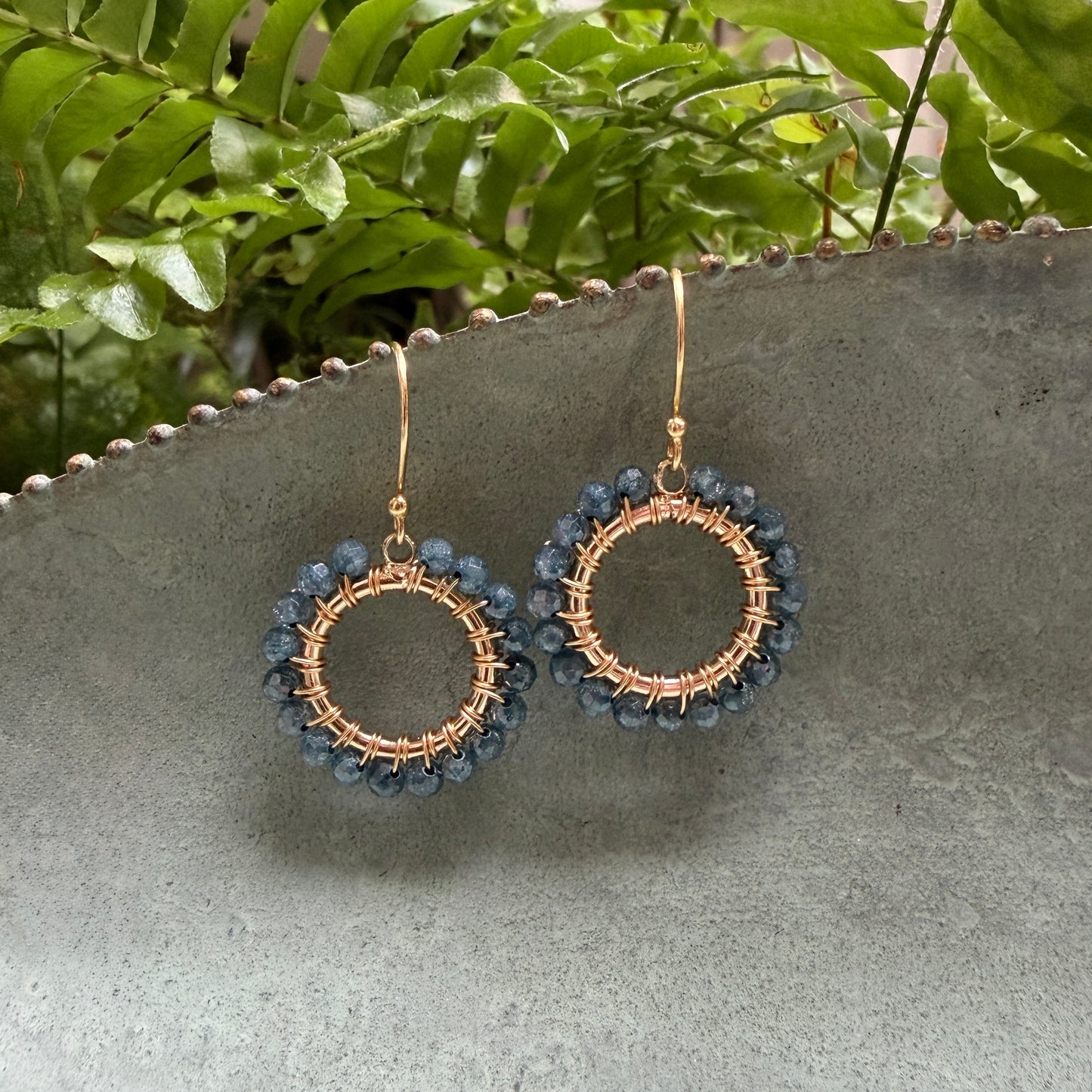 Denim Blue Azurite Mini Round Beaded Earrings