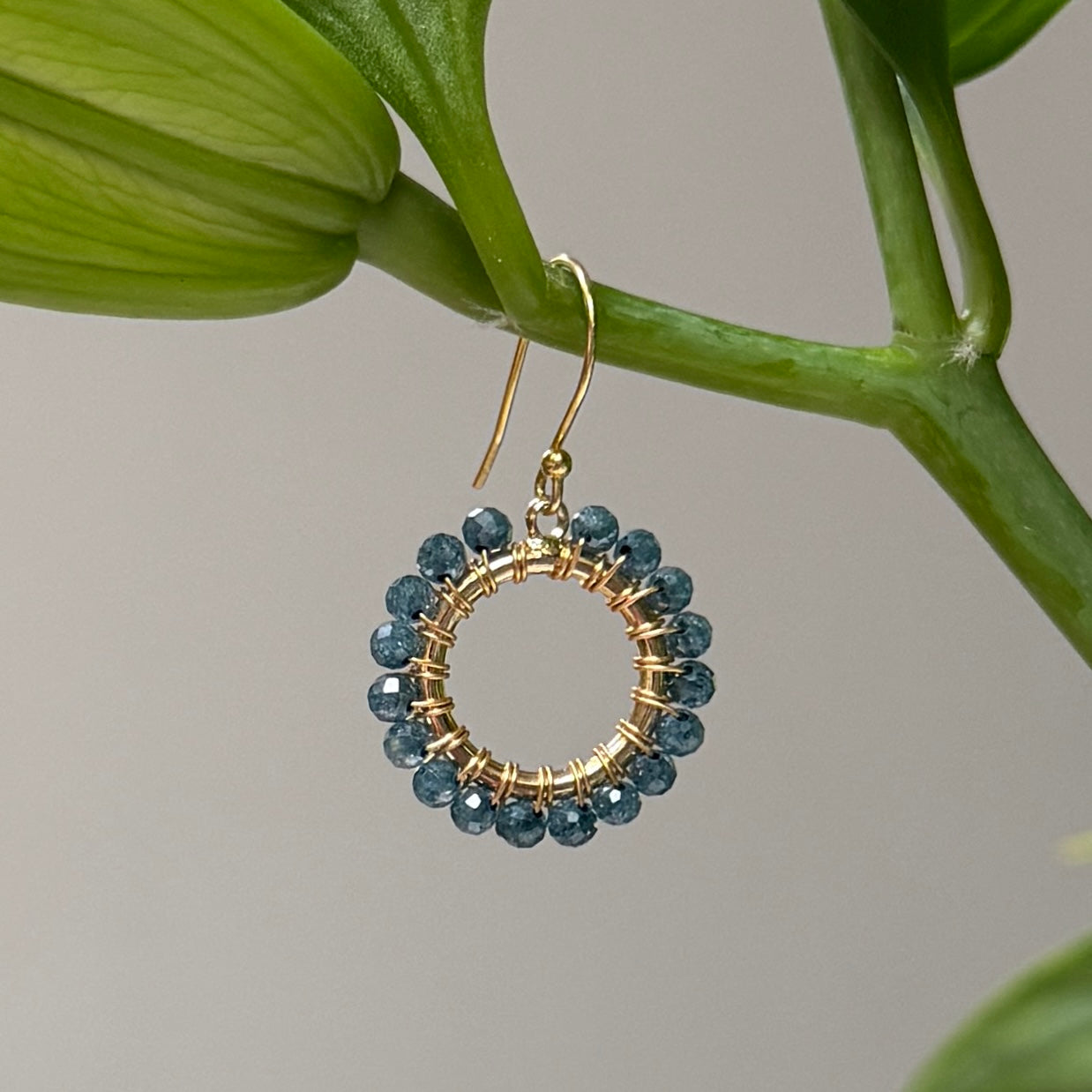 Denim Blue Azurite Mini Round Beaded Earrings