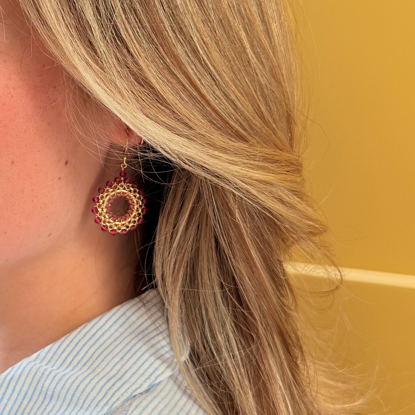 Orange Carnelian & Fuchsia Pink Garnet Rolo Round Beaded Earrings