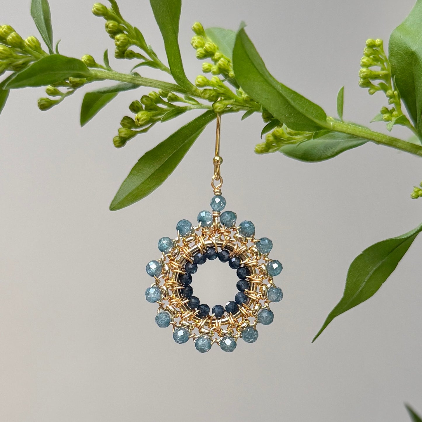 Pale Denim Blue Azurite & Dark Denim Iolite Rolo Round Beaded Earrings