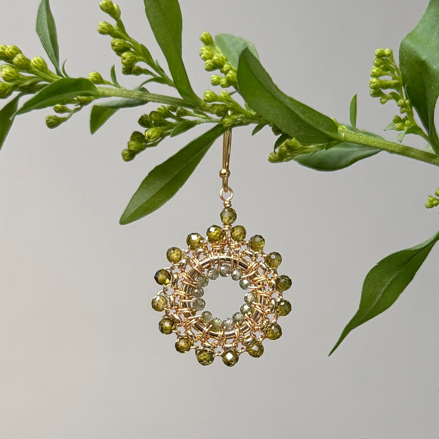 Olive Green Peridot Rolo Round Beaded Earrings