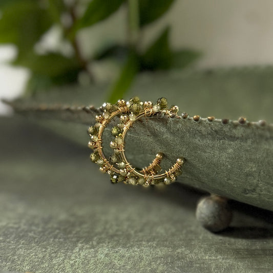 Dark Olive & Mid Olive Green Peridot Mini Bobble Hoop Beaded Earrings