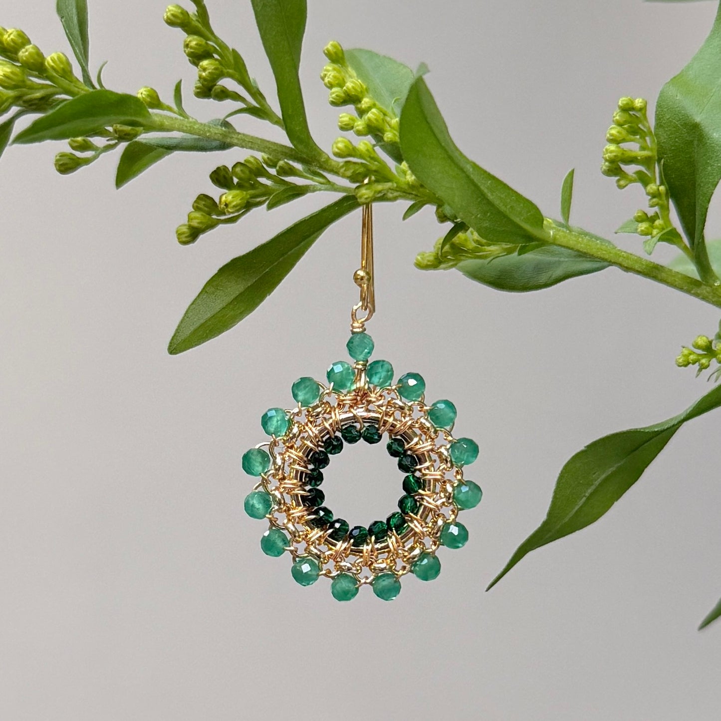 Apple Green Jade & Emerald Green Jade Rolo Round Beaded Earrings