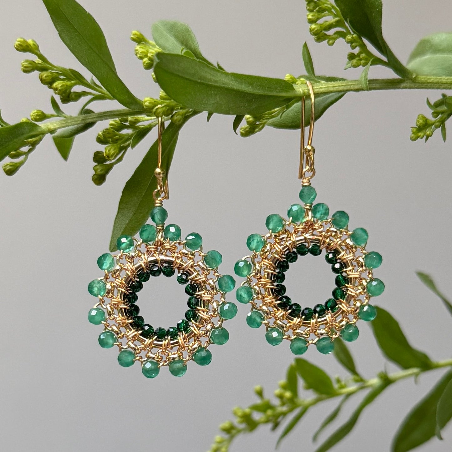 Apple Green Jade & Emerald Green Jade Rolo Round Beaded Earrings