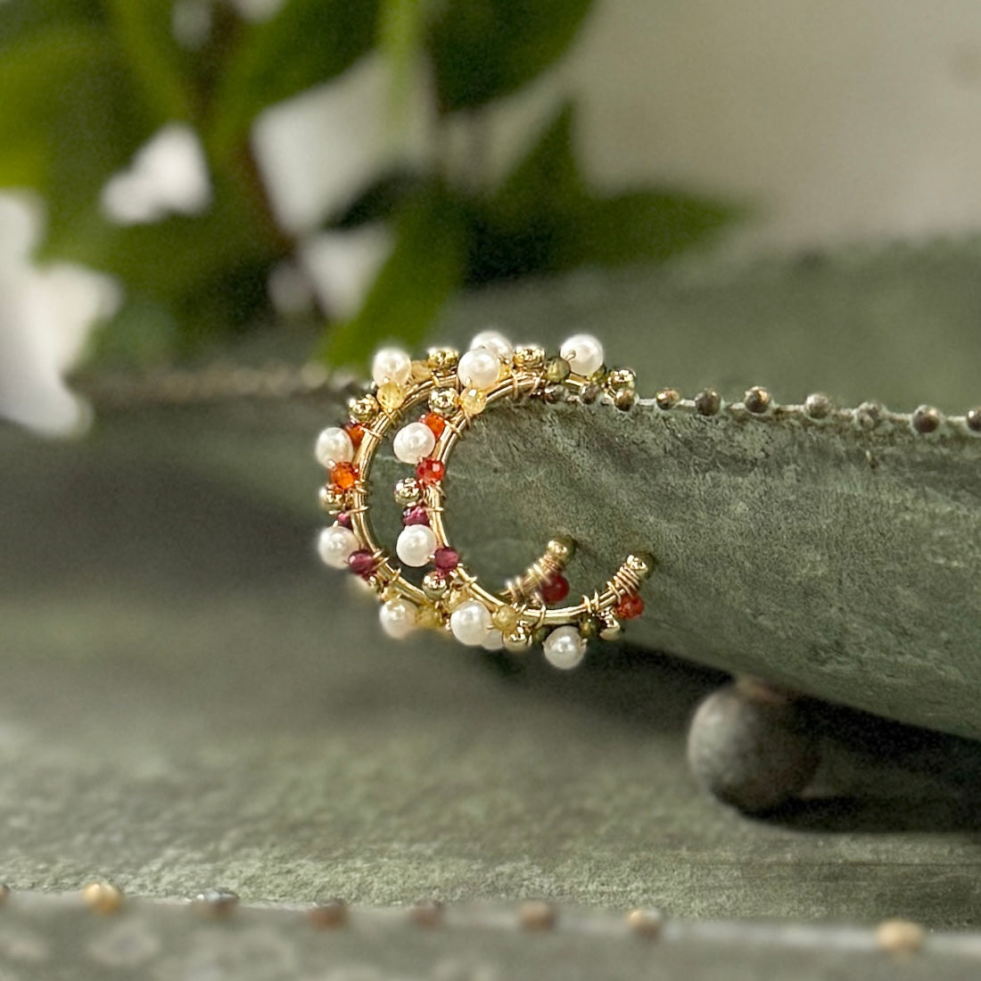 Pearl & Tutti Frutti Mini Bobble Hoop Beaded Earrings