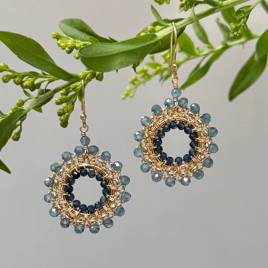 Pale Denim Blue Azurite & Dark Denim Iolite Rolo Round Beaded Earrings
