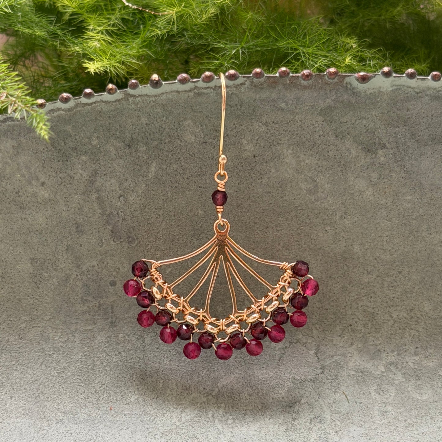 Burgundy & Fuchsia Pink Garnet Rolo Fan Beaded Earrings
