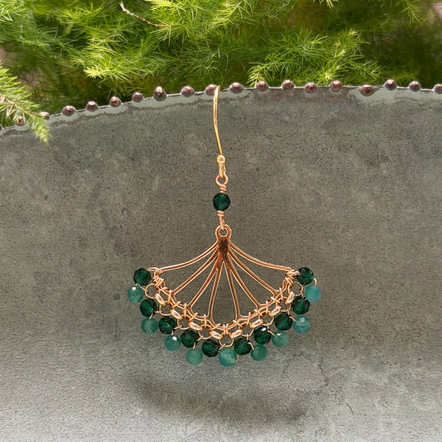 Emerald Green & Mint Green Jade Rolo Fan Beaded Earrings