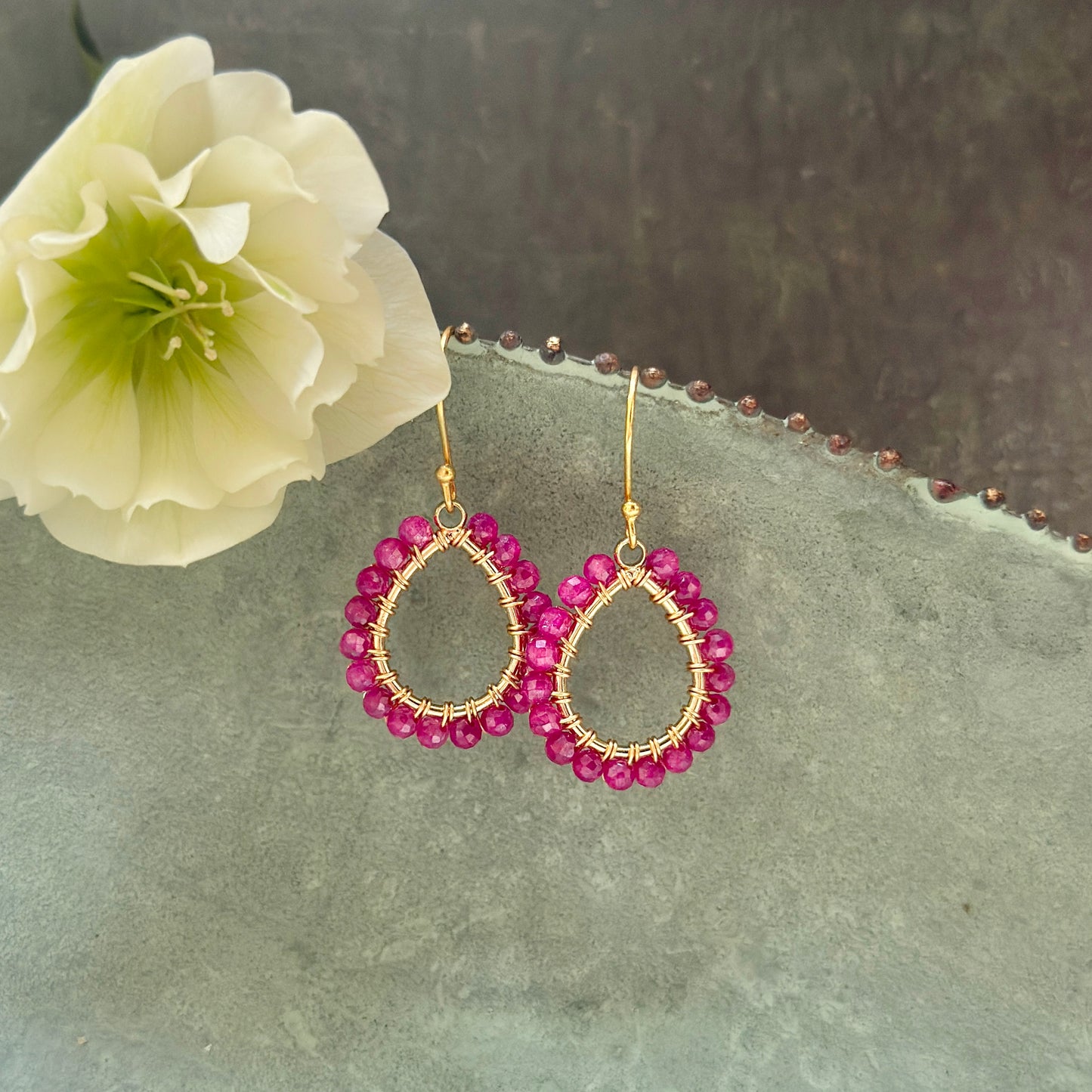 Fuchsia Pink Garnet Mini Teardrop Earrings