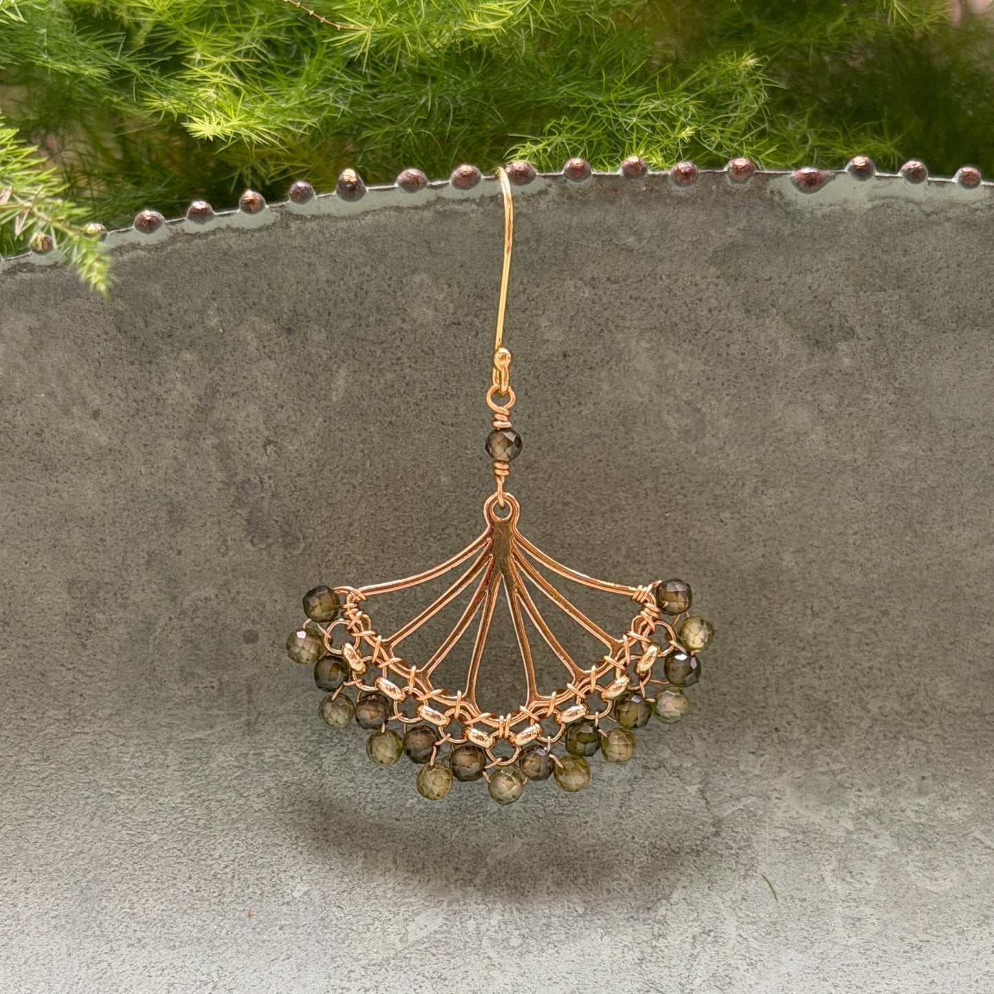 Pale Olive Green Peridot & Dark Peridot Rolo Fan Beaded Earrings