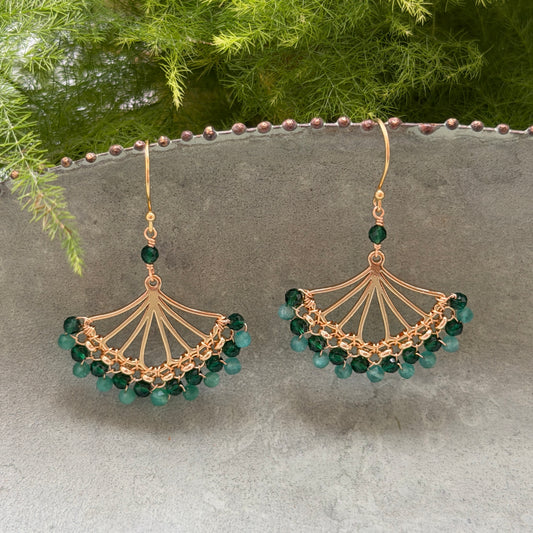 Emerald Green & Mint Green Jade Rolo Fan Beaded Earrings