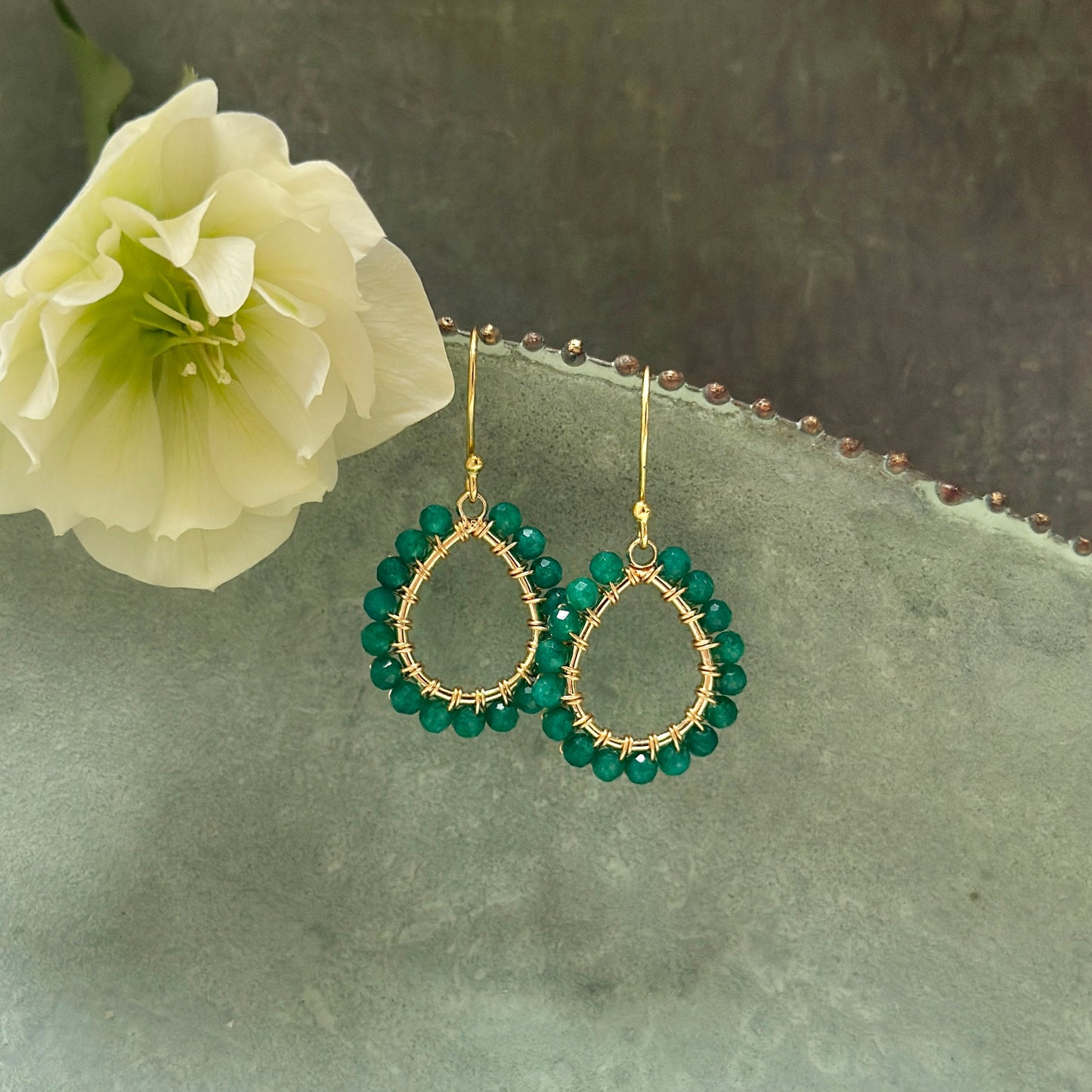 Emerald Green Jade Mini Teardrop Earrings
