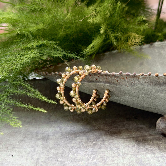 Olive Green Peridot Mini Bobble Hoop Beaded Earrings