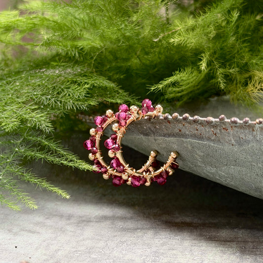 Fuchsia Pink & Burgundy Garnet Mini Bobble Hoop Beaded Earrings