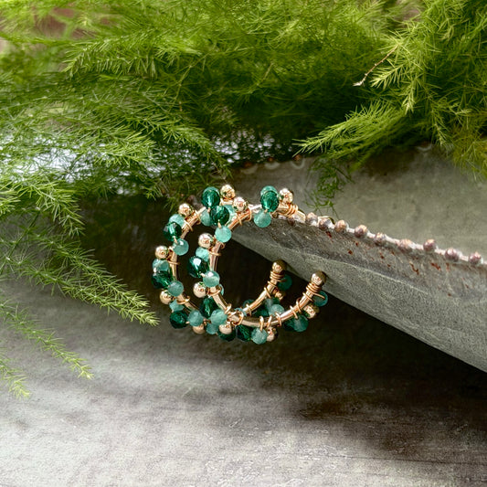 Emerald Green & Mint Jade Mini Bobble Hoop Beaded Earrings