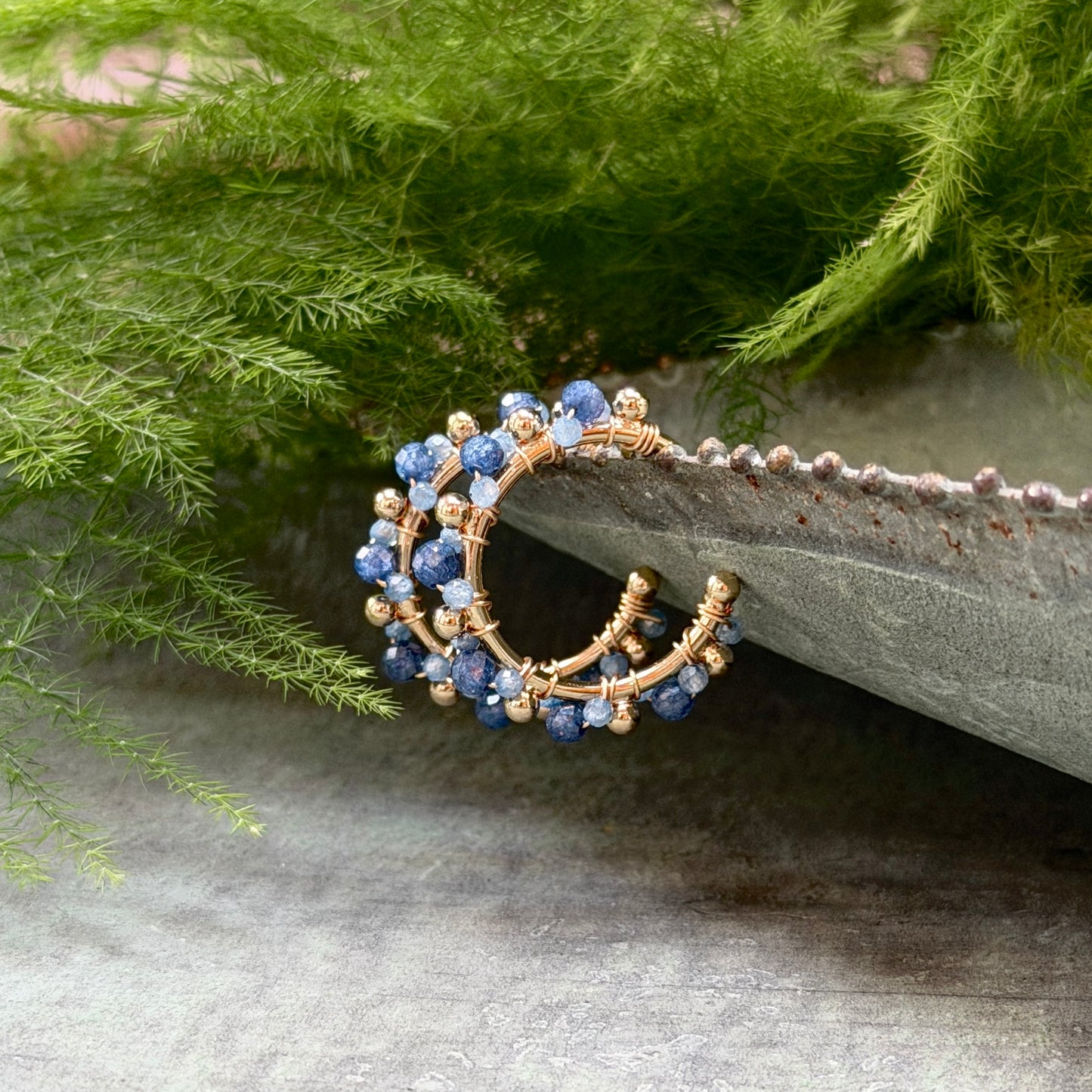 Royal Blue Azurite & Cornflower Blue Kyanite Mini Bobble Hoop Beaded Earrings