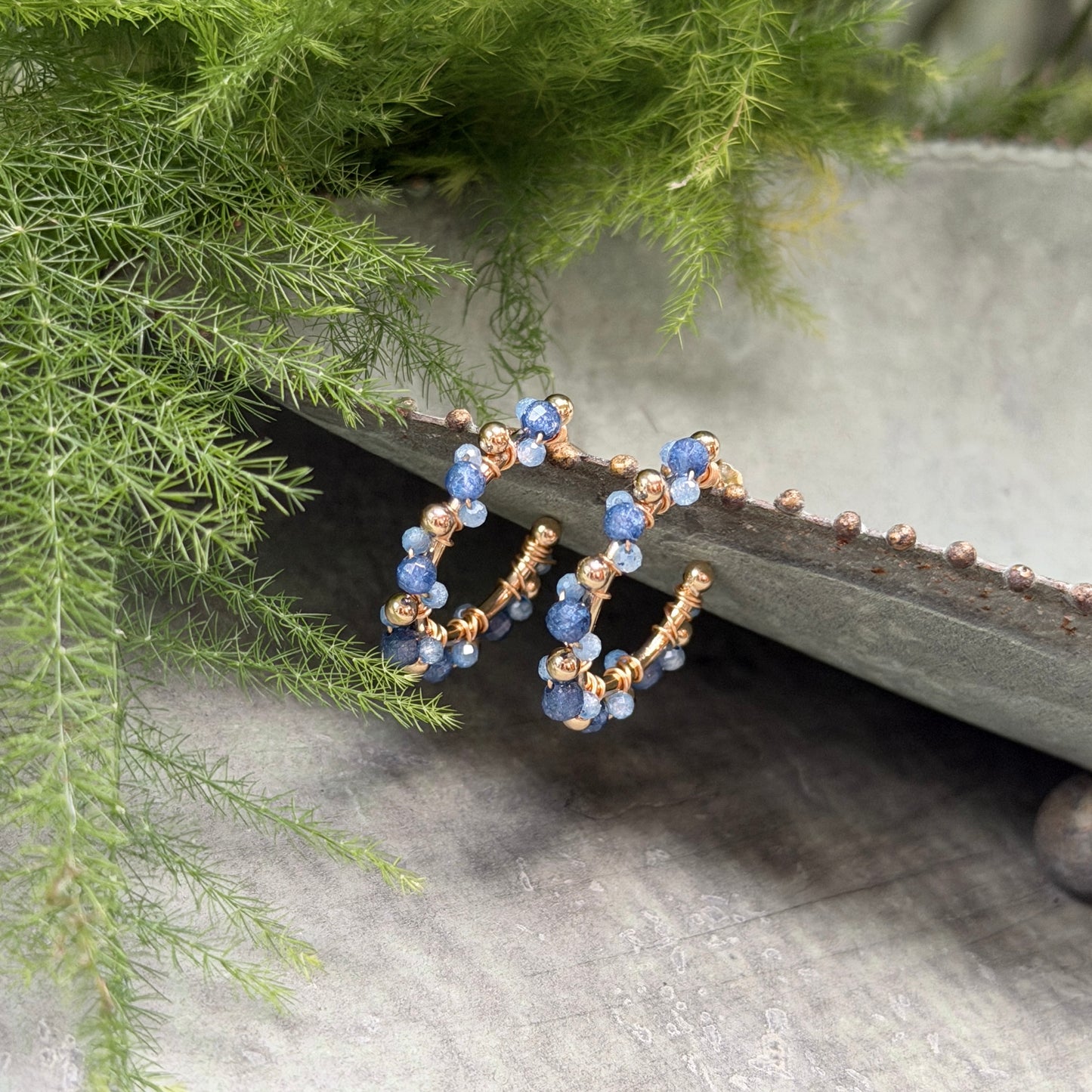 Royal Blue Azurite & Cornflower Blue Kyanite Mini Bobble Hoop Beaded Earrings