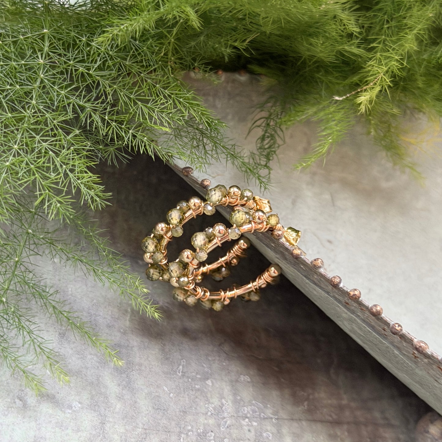 Olive Green Peridot Mini Bobble Hoop Beaded Earrings