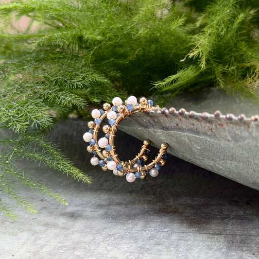 Pearl & Airforce Blue Quartz Mini Bobble Hoop Beaded Earrings