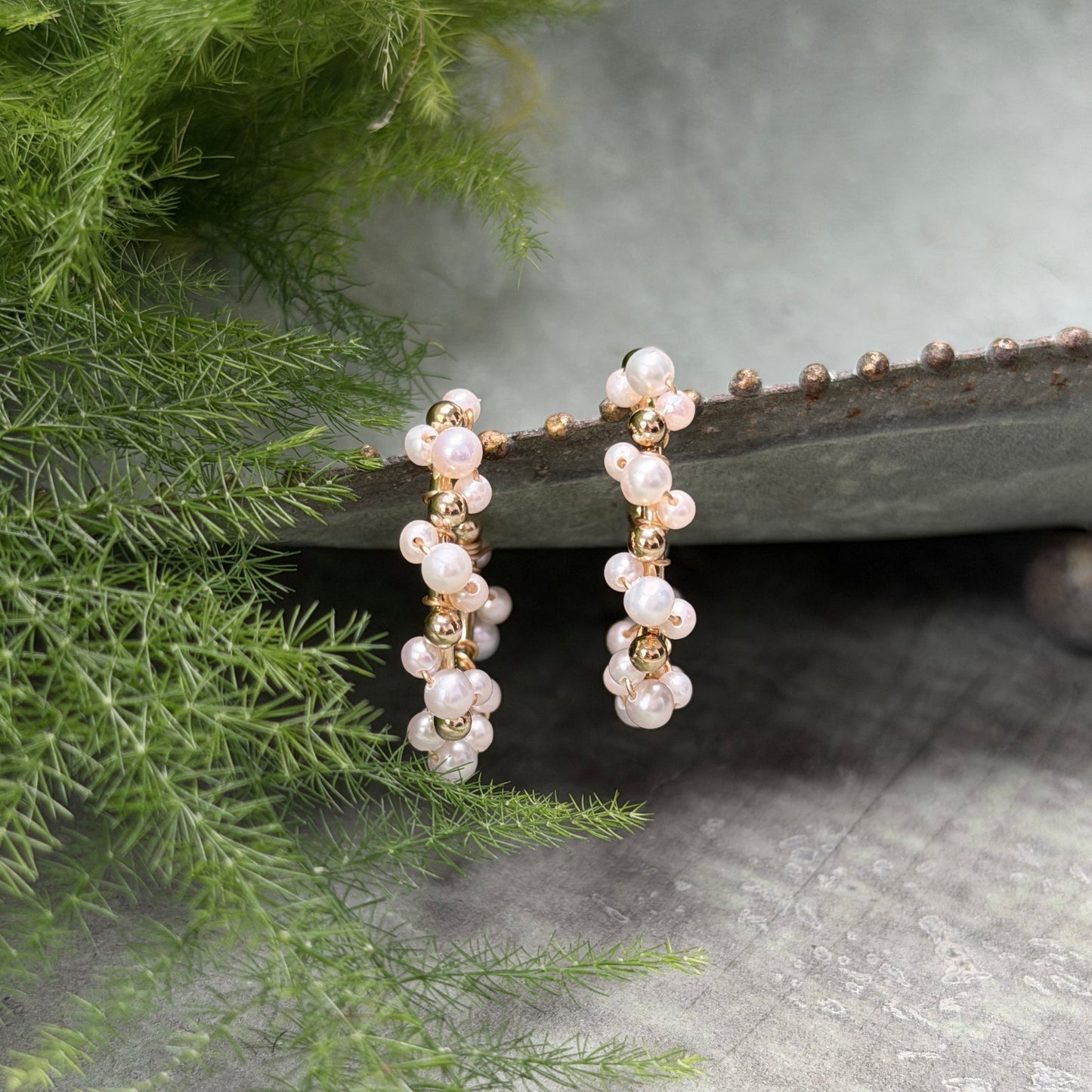 Pearl & Pearl Mini Bobble Hoop Beaded Earrings