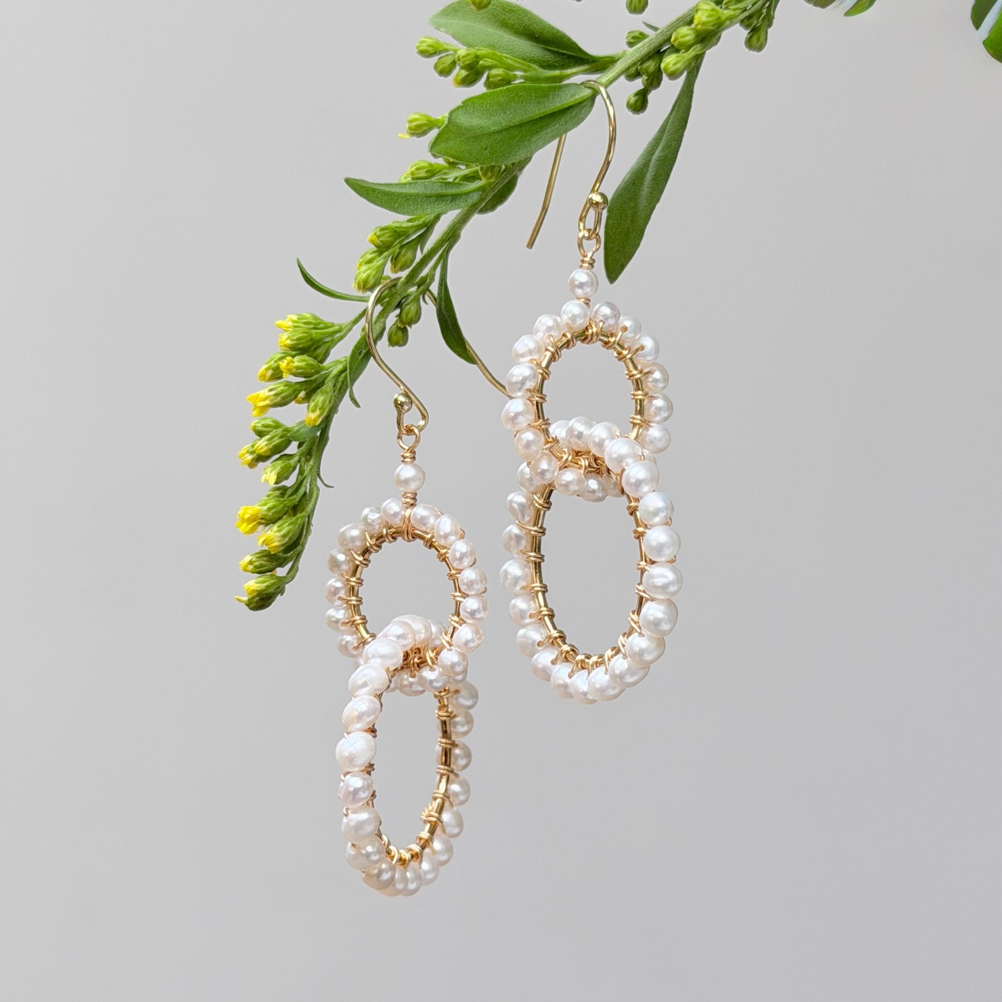 Freshwater Pearl Double Linked Round Beaded Earrings