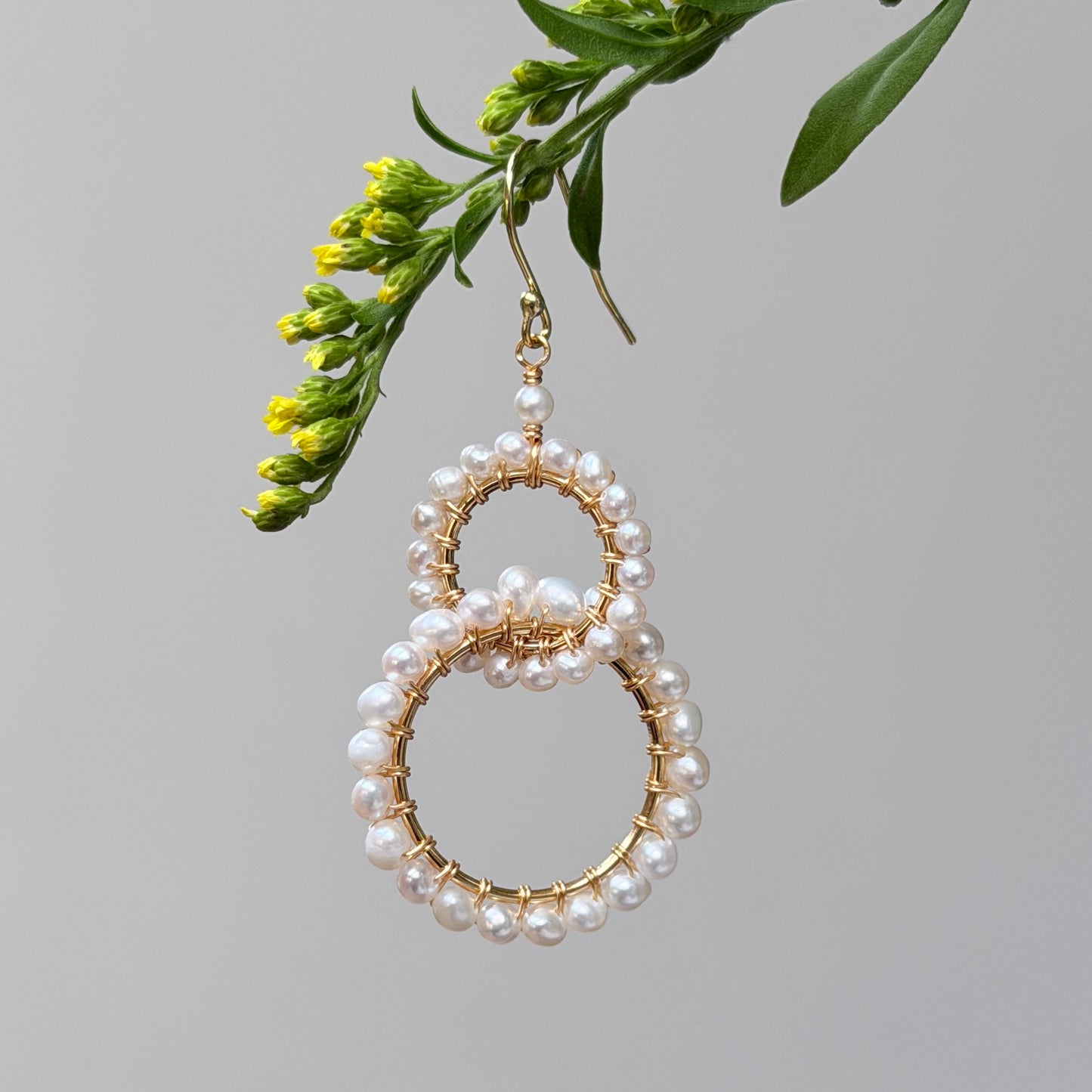 Freshwater Pearl Double Linked Round Beaded Earrings