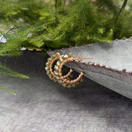 Chunky Olive Peridot Mini Hoop Beaded Earrings