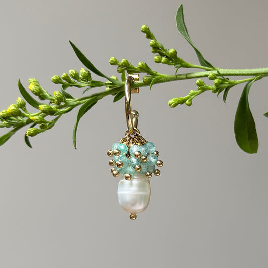 Mini Hoop Earrings With Ibiza Pearl & Pale Mint Green Jade Drops