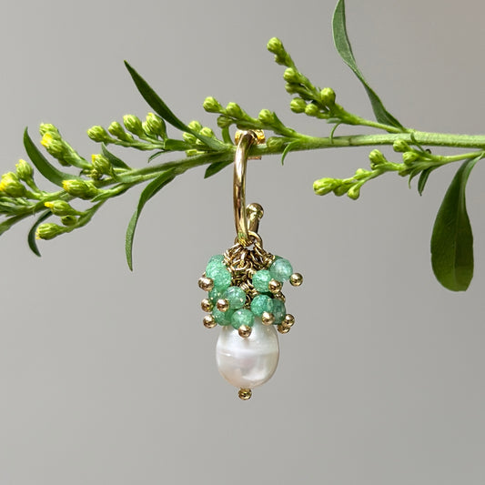Mini Hoop Earrings With Ibiza Pearl & Mint Green Jade Drops