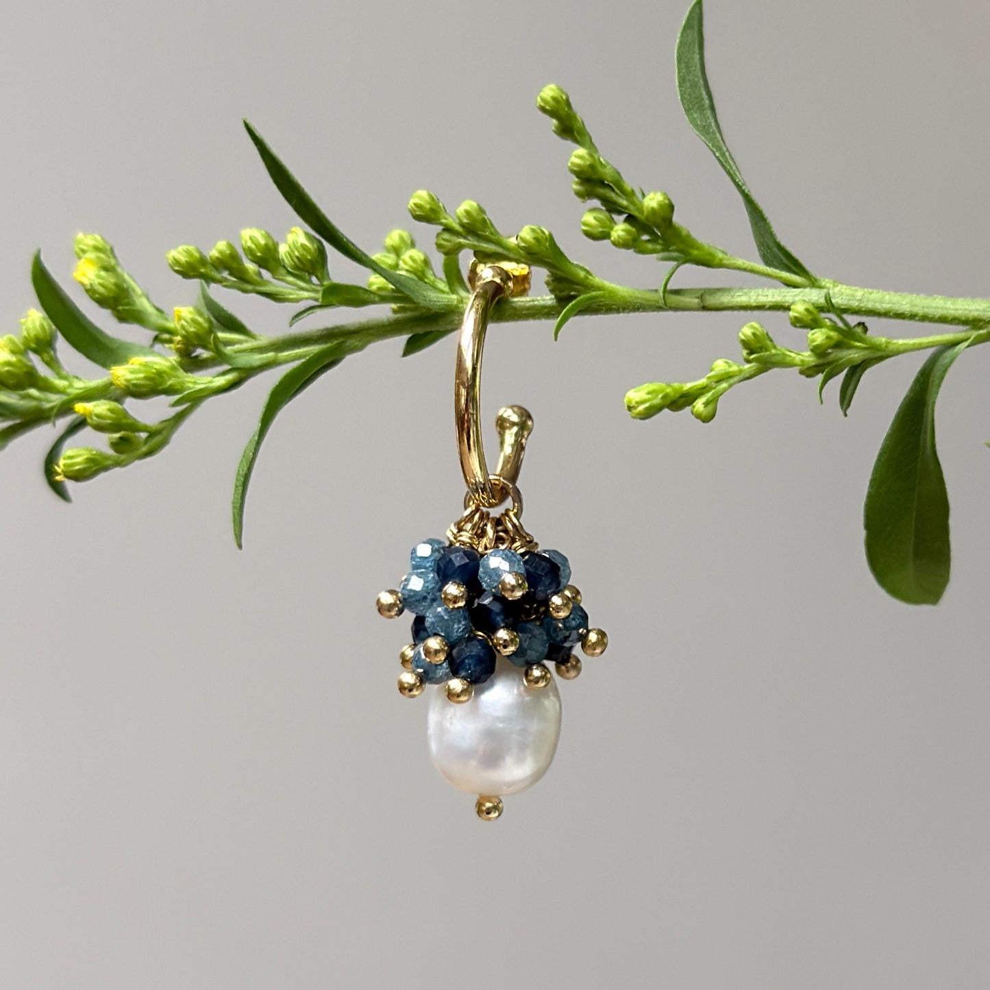 Mini Hoop Earrings With Ibiza Pearl & Blue Ombré Drops