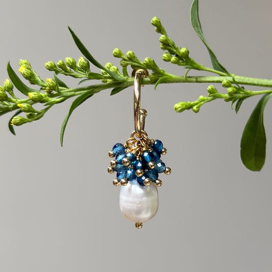 Mini Hoop Earrings With Ibiza Pearl & Topaz Blue Azurite Drops