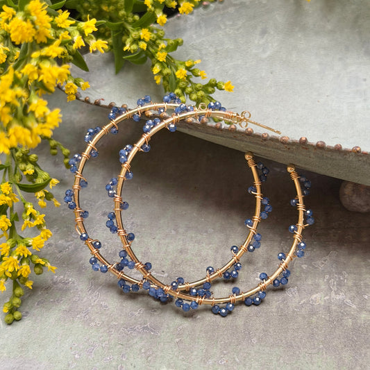Royal Blue Azurite Swirl Wrapped Maxi Hoop Earrings