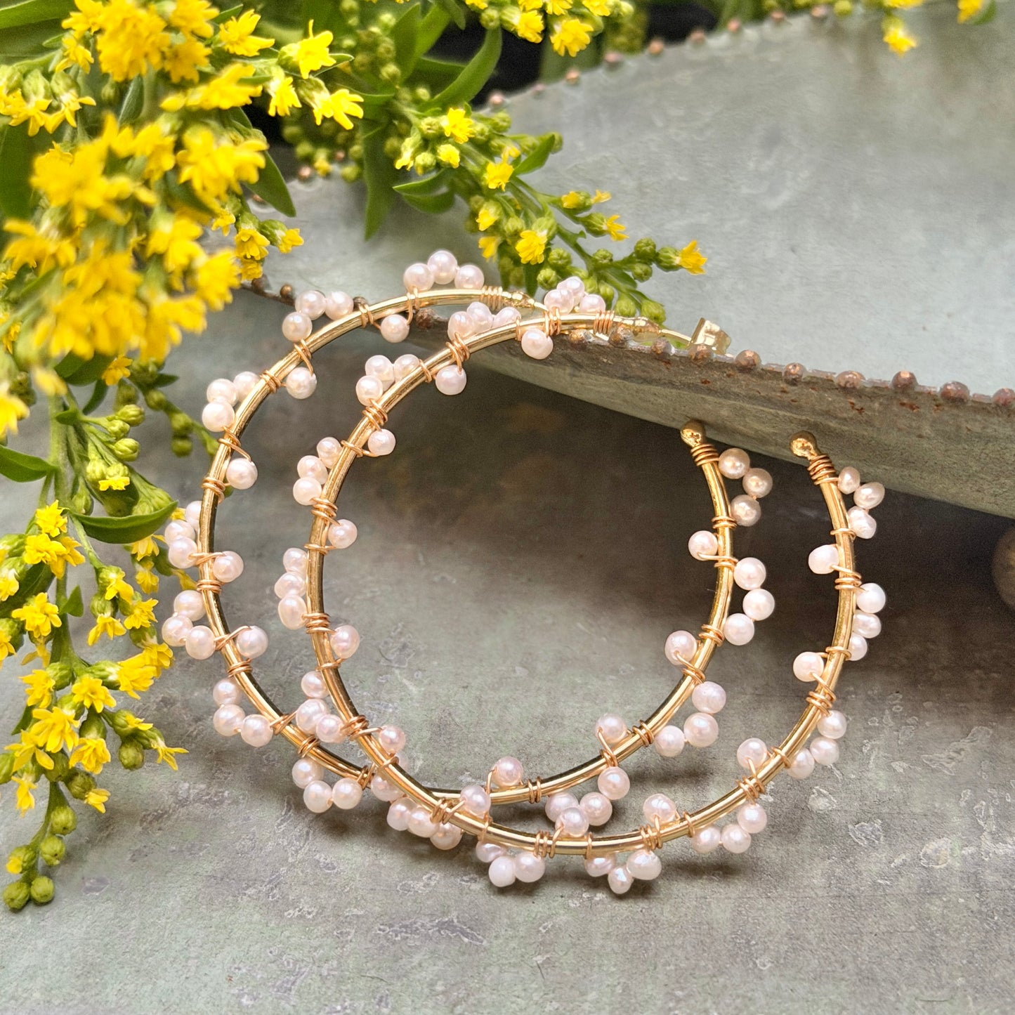 Freshwater Pearl Swirl Wrapped Maxi Hoop Earrings