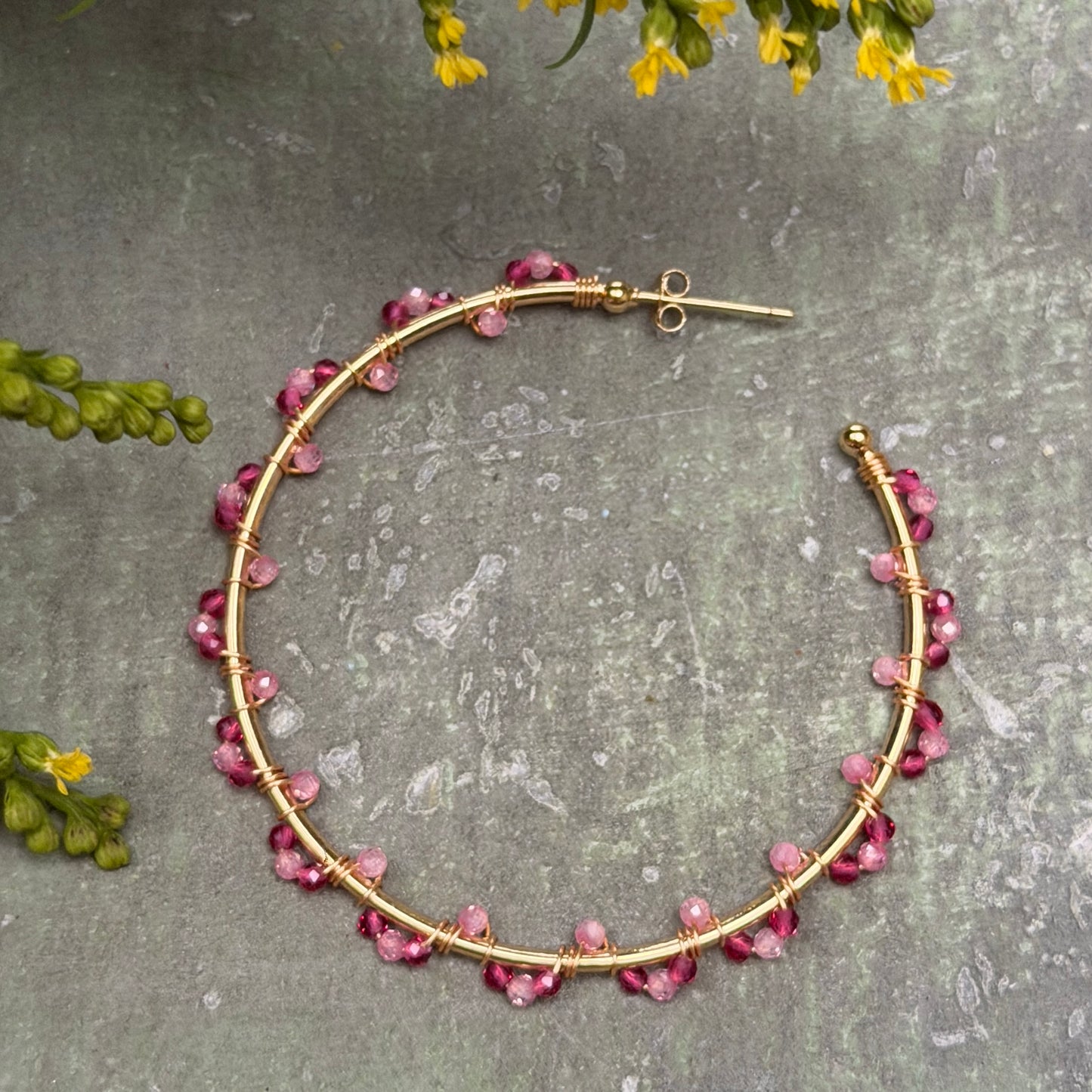 Candy Pink & Fuchsia Pink Garnet Swirl Wrapped Maxi Hoop Earrings