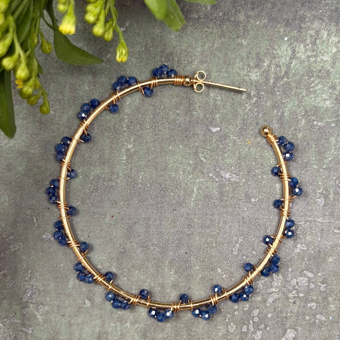 Royal Blue Azurite Swirl Wrapped Maxi Hoop Earrings