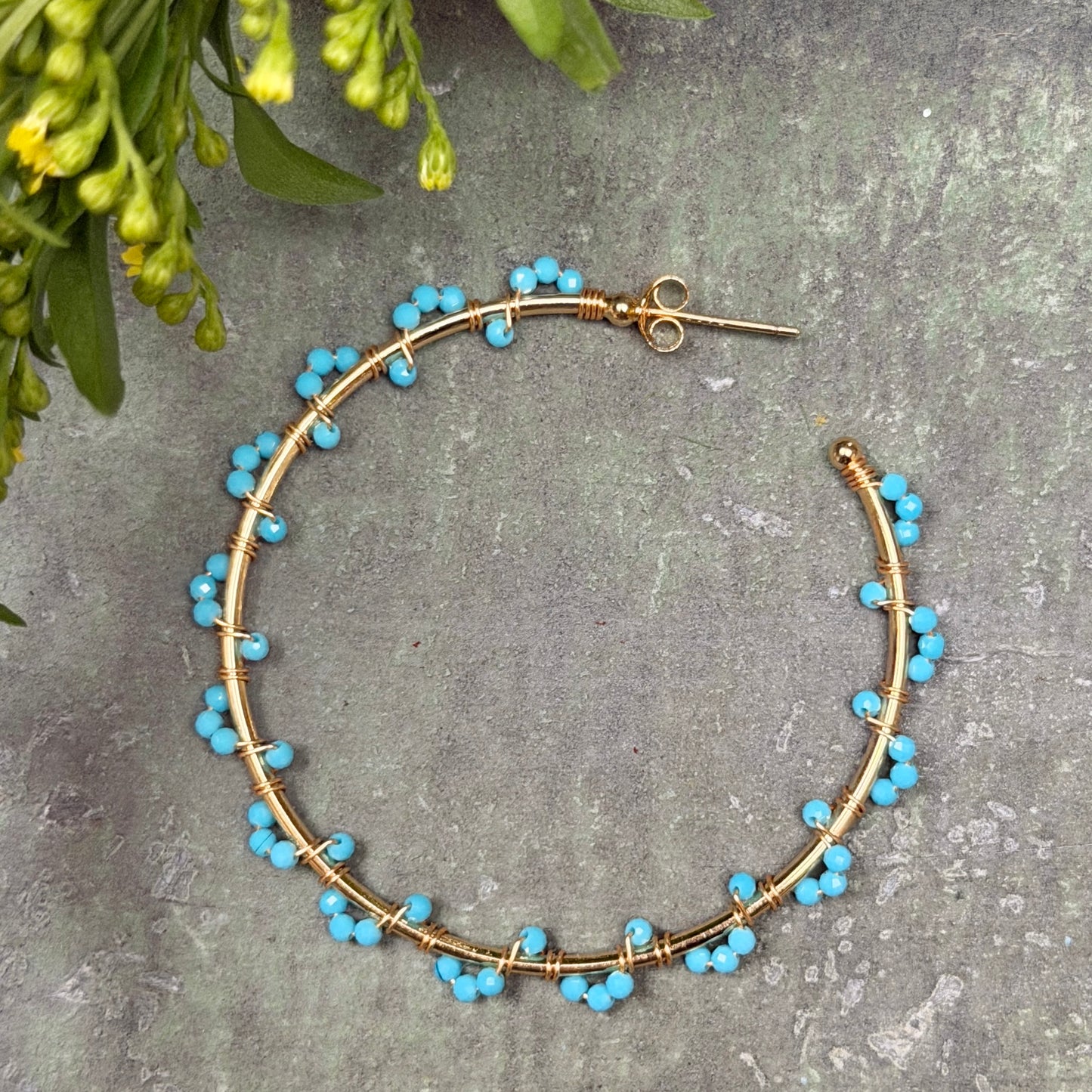 Sky Blue Swirl Wrapped Maxi Hoop Beaded Earrings