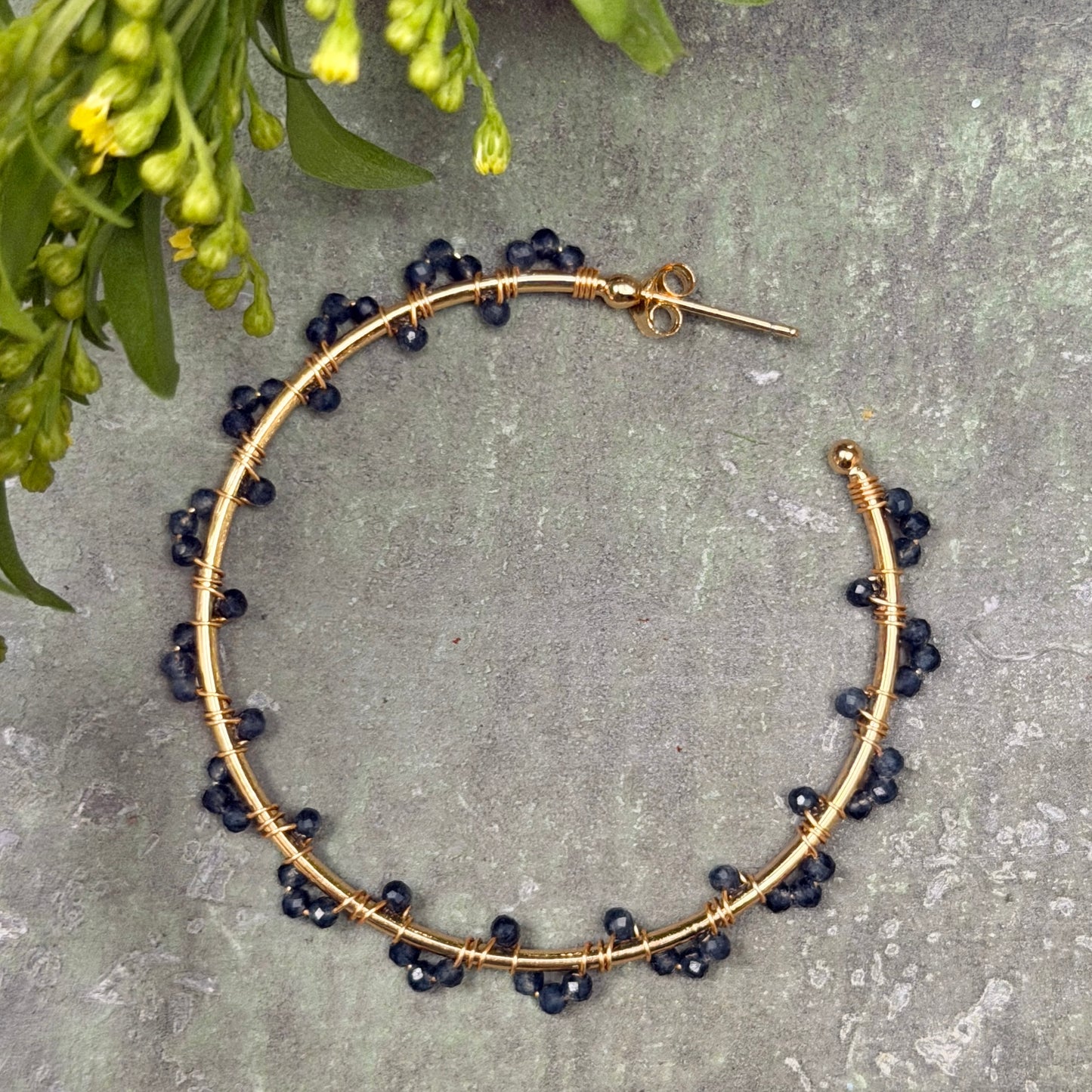 Denim Blue Iolite Swirl Wrapped Maxi Hoop Earrings
