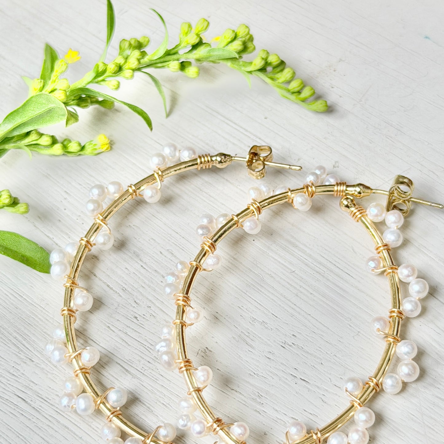 Freshwater Pearl Swirl Wrapped Maxi Hoop Earrings