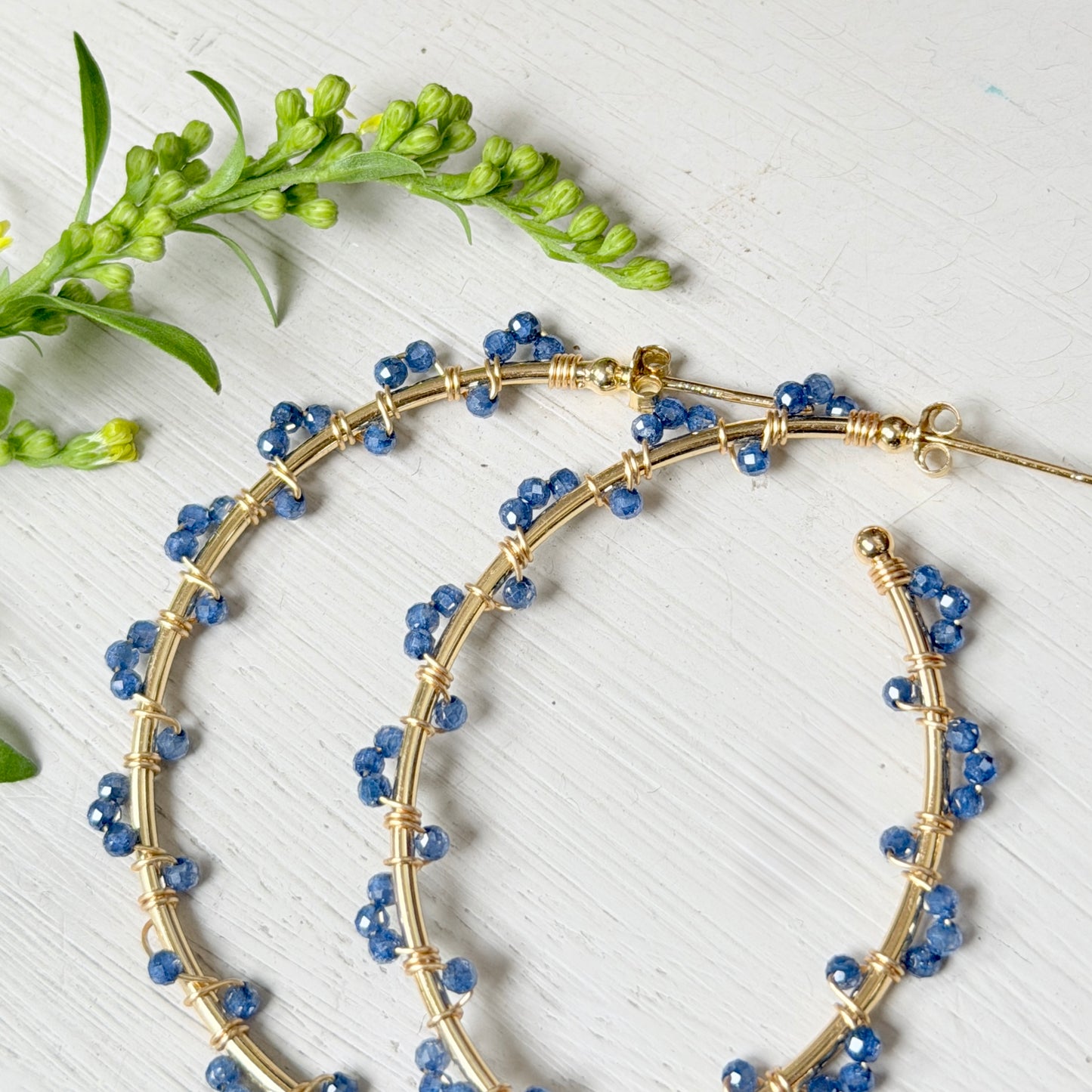 Royal Blue Azurite Swirl Wrapped Maxi Hoop Earrings