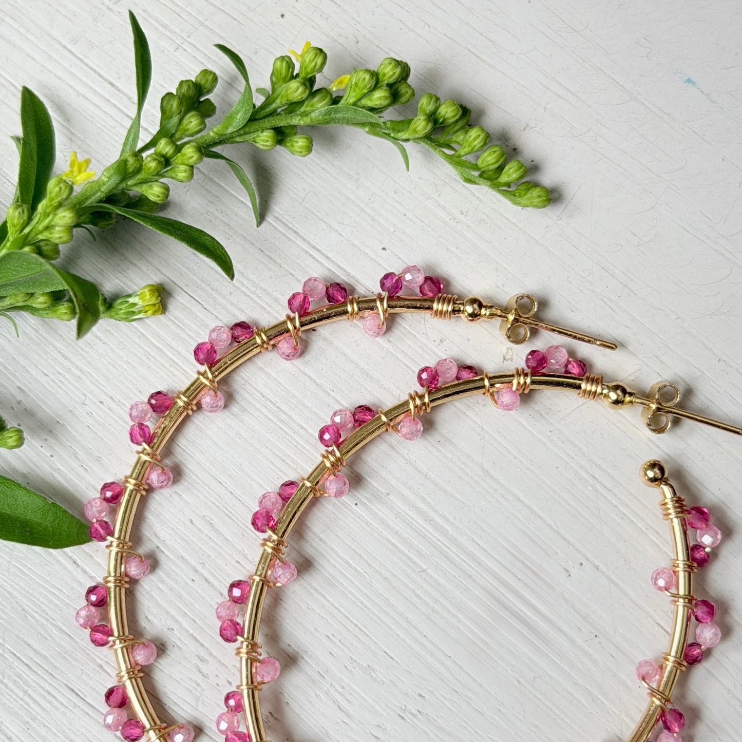 Candy Pink & Fuchsia Pink Garnet Swirl Wrapped Maxi Hoop Earrings