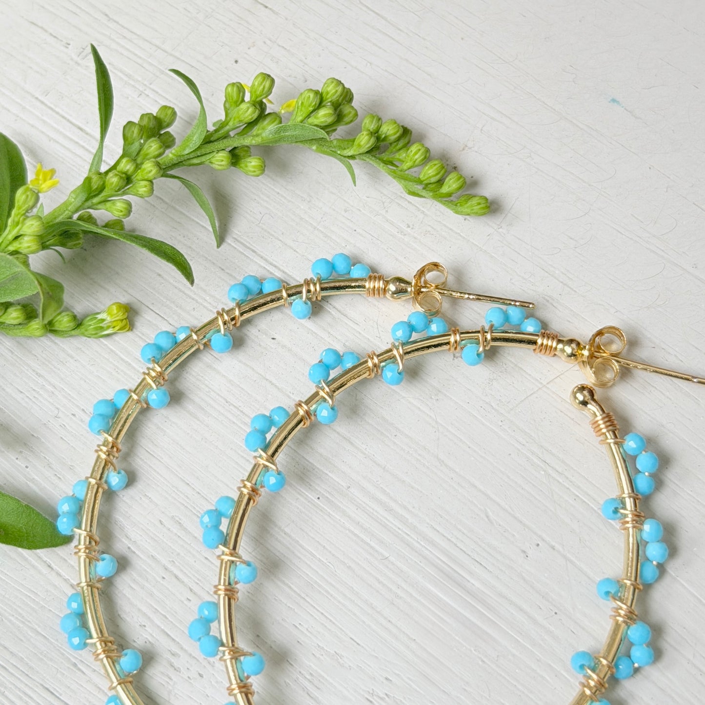 Sky Blue Swirl Wrapped Maxi Hoop Beaded Earrings